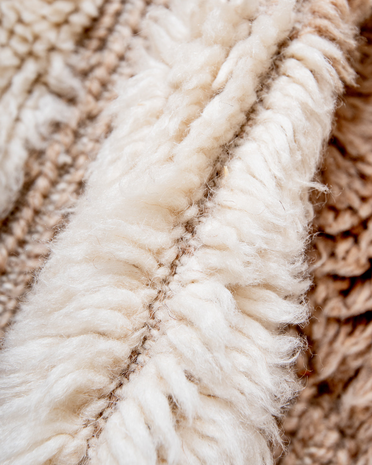 Modern, designer, handcrafted 100% sheep’s wool Berber rug from Morocco. Beni M’rirt carpet with beautiful colours and patterns and fluffy wool texture.